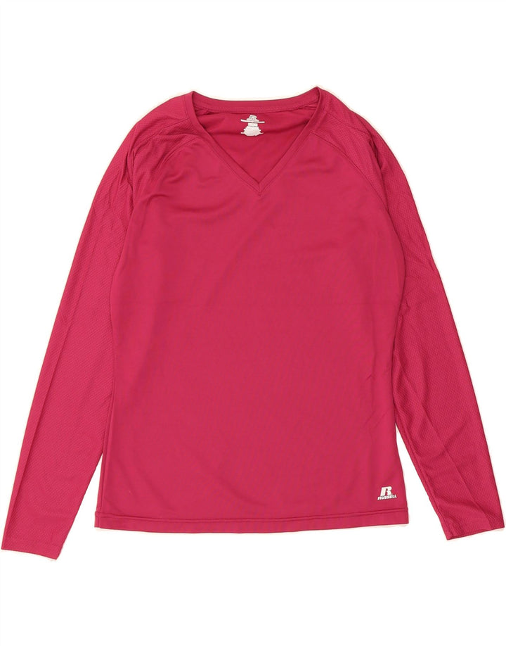 RUSSELL ATHLETIC Womens Top Long Sleeve UK 12 Medium Pink Polyester Vintage Russell Athletic and Second-Hand Russell Athletic from Messina Hembry 