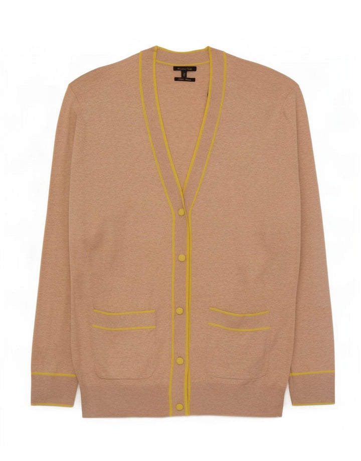Massimo Dutti Damen-Cardigan-Pullover UK 12 Mittelbeige gefleckte Baumwolle
