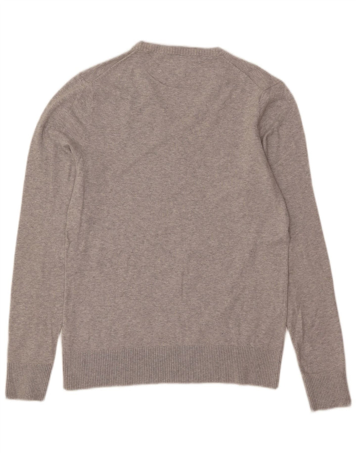Tommy Hilfiger Herren-Pullover mit V-Ausschnitt aus mittelgrau gefleckter Baumwolle