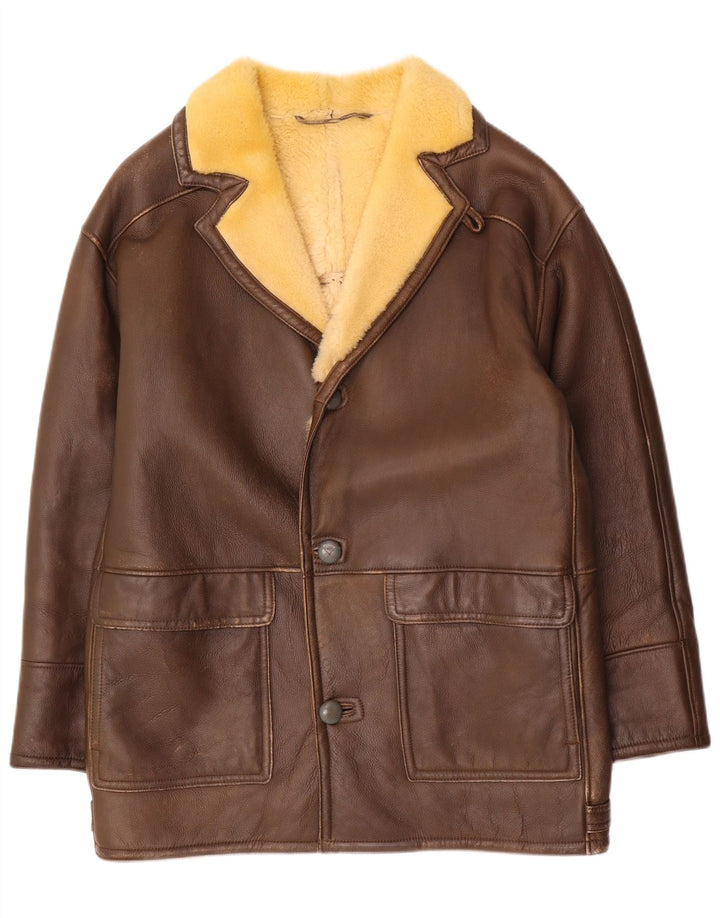Vintage Herren Shearling Overcoat UK 40 Large Braun