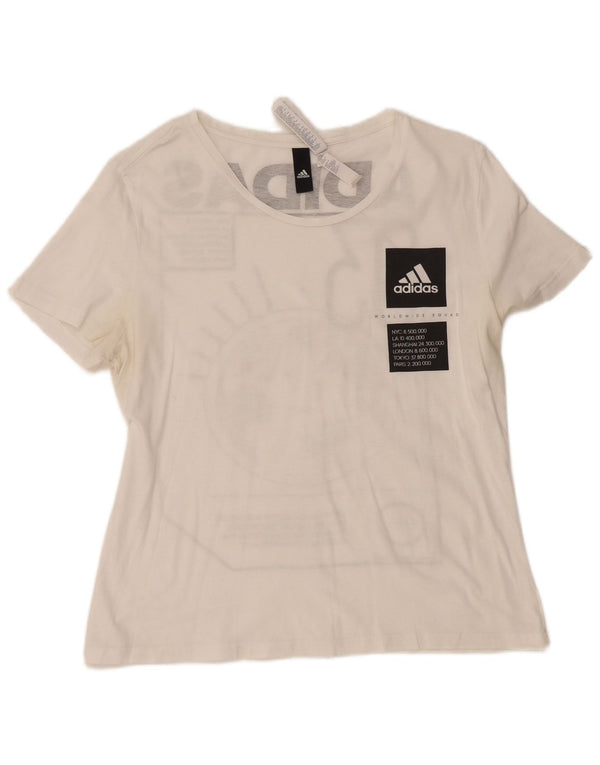 Adidas Damen Grafik T-Shirt Top UK 16/18 Große weiße Baumwolle
