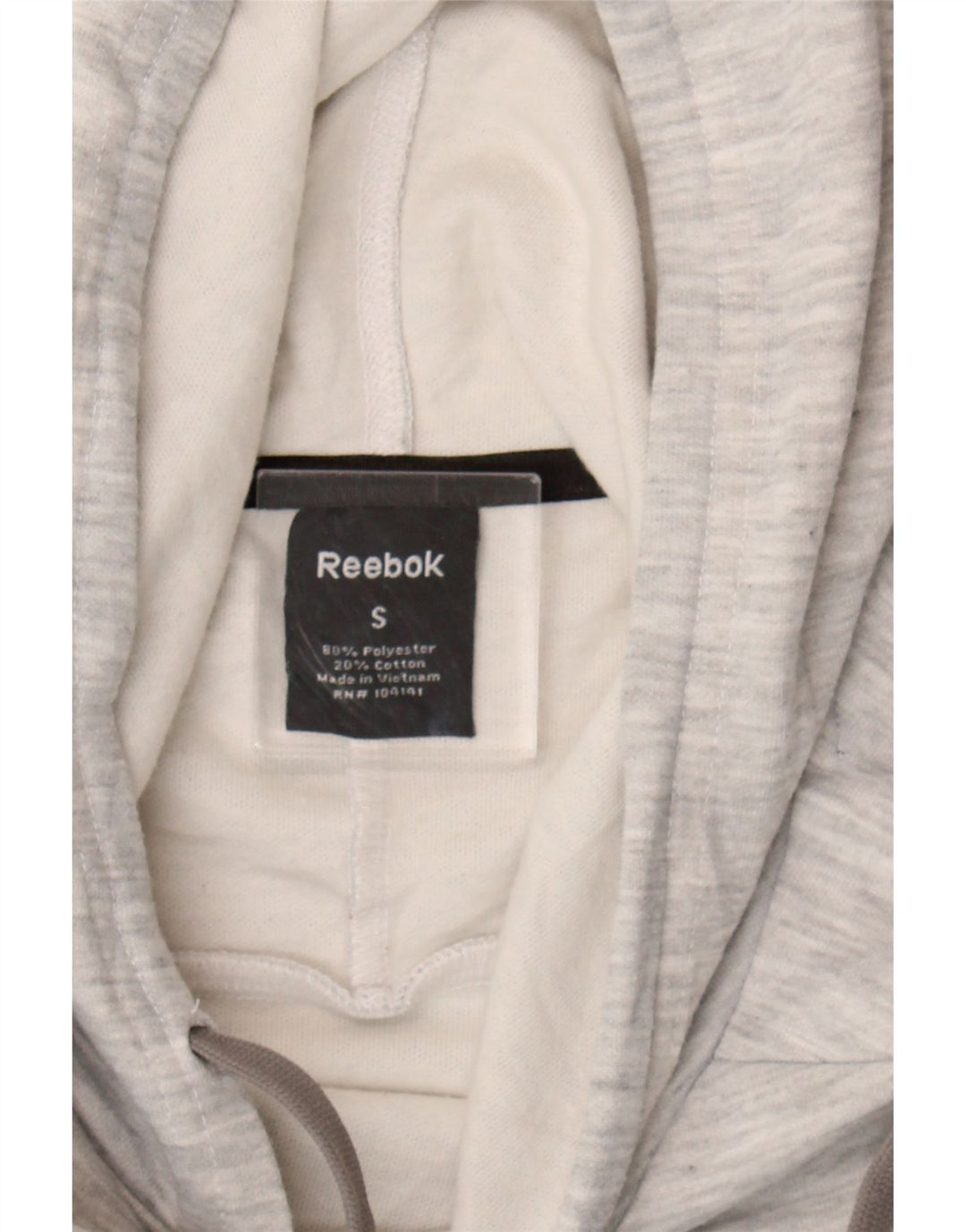 REEBOK Womens Short Sleeve Hoodie Jumper UK 10 Small Grey Polyester Vintage Reebok and Second-Hand Reebok from Messina Hembry 