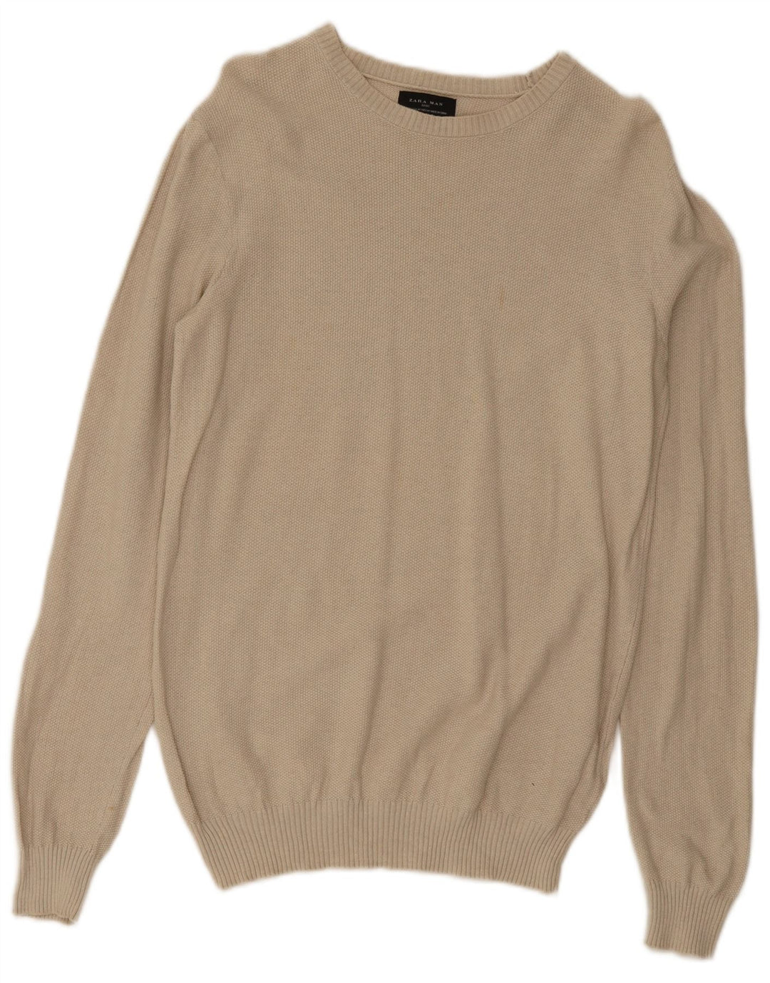 Zara Herren-Pullover mit Rundhalsausschnitt, mittelbeige Baumwolle