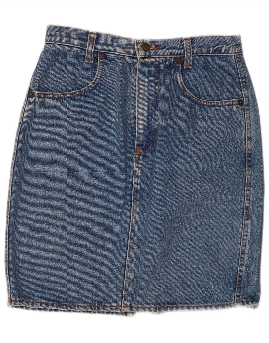 BENETTON Damen-Jeansrock mit hoher Taille, Größe 42, mittelgroß, W26, blaue Baumwolle