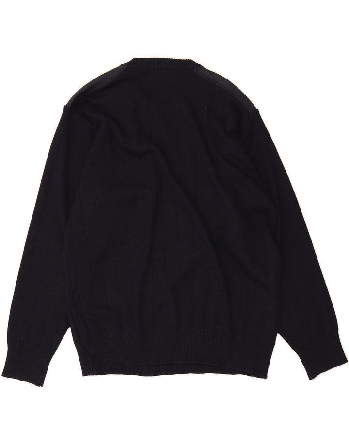 VINTAGE Mens Crew Neck Jumper Sweater Medium Navy Blue Wool Vintage Vintage and Second-Hand Vintage from Messina Hembry 