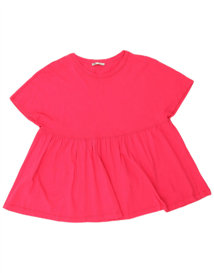 Zara Damen Übergroßes T-Shirt-Oberteil UK 14 Mittelrosa Baumwolle