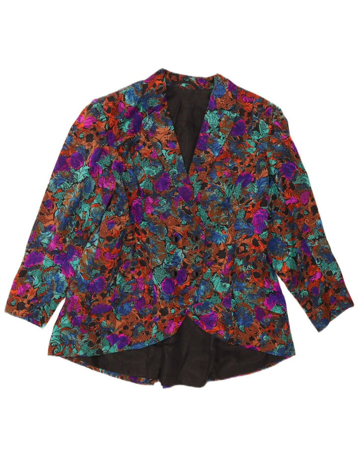 VINTAGE Womens Blazer Jacket UK 14 Large Multicoloured Floral