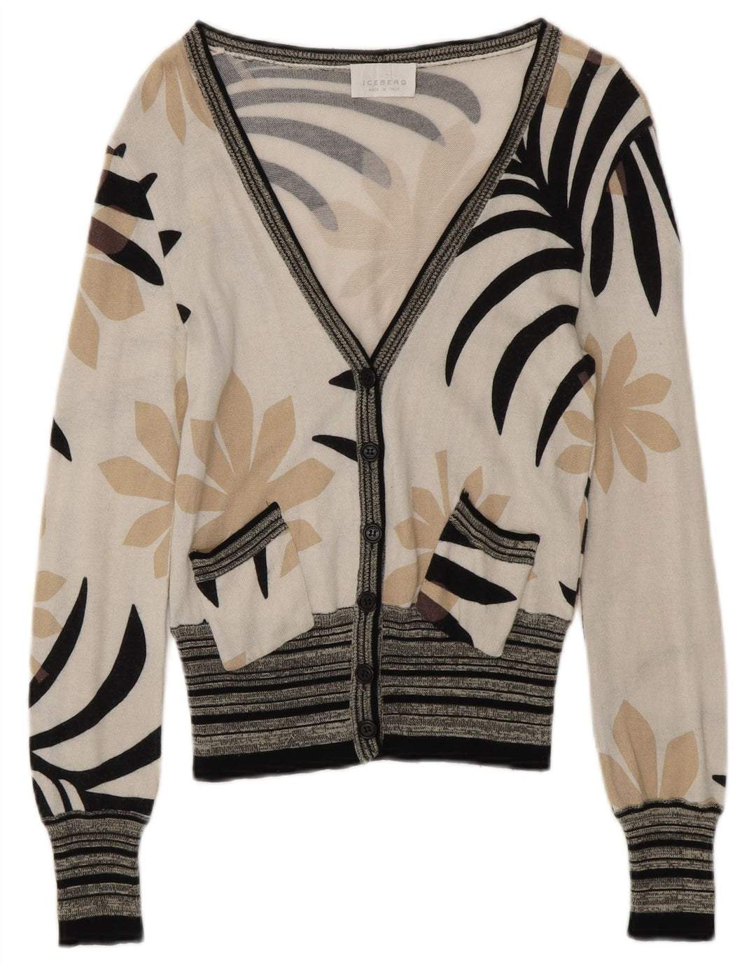 ICEBERG Damen-Cardigan-Pullover UK 6 XS Off White Floral Cotton