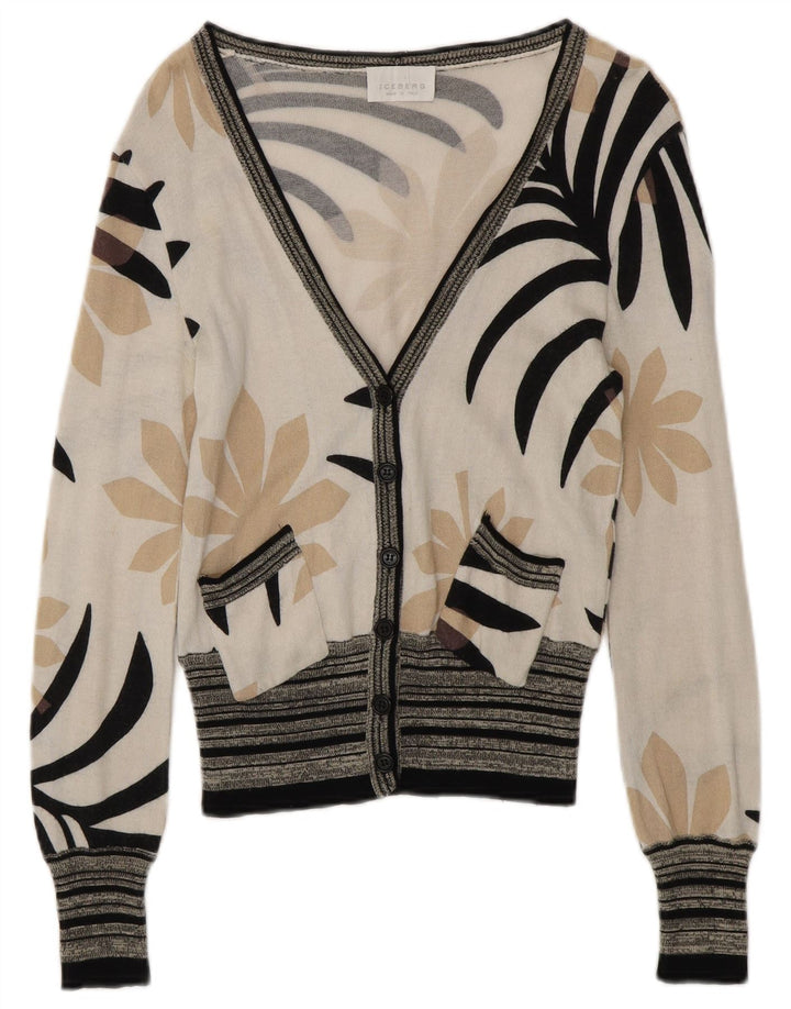 ICEBERG Damen-Cardigan-Pullover UK 6 XS Off White Floral Cotton