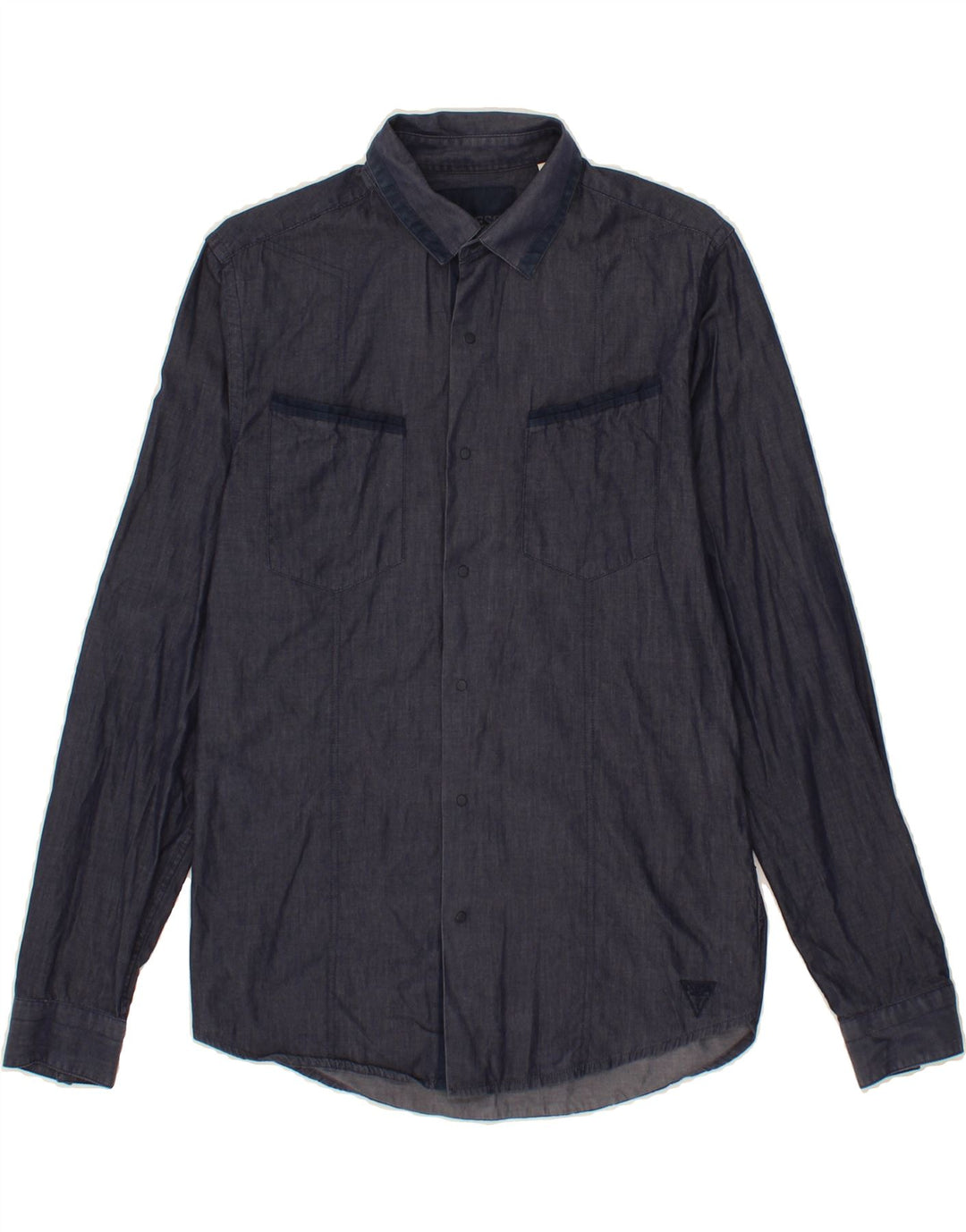 GUESS Mens Slim Fit Shirt Small Navy Blue Cotton Vintage Guess and Second-Hand Guess from Messina Hembry 