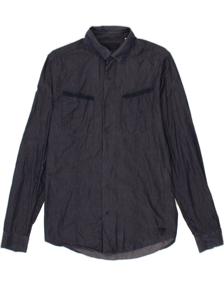 GUESS Mens Slim Fit Shirt Small Navy Blue Cotton Vintage Guess and Second-Hand Guess from Messina Hembry 