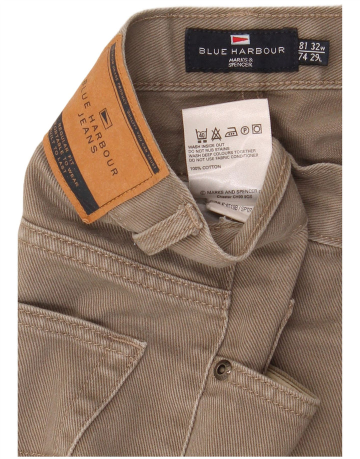 Marks & Spencer Herren Blue Harbor Straight Jeans W32 L29 Beige Baumwolle