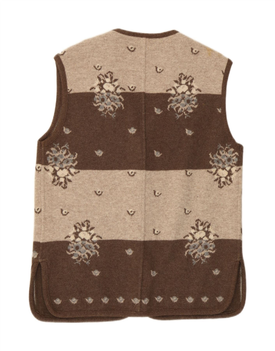 Ärmelloser Damen-Cardigan von Silvy IT 42 Mittelbraune Wolle mit Blumenmuster