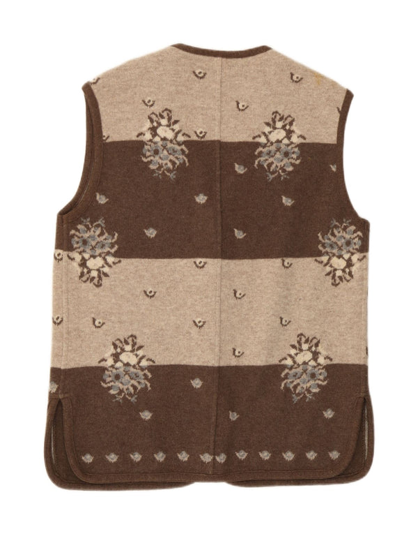 Ärmelloser Damen-Cardigan von Silvy IT 42 Mittelbraune Wolle mit Blumenmuster