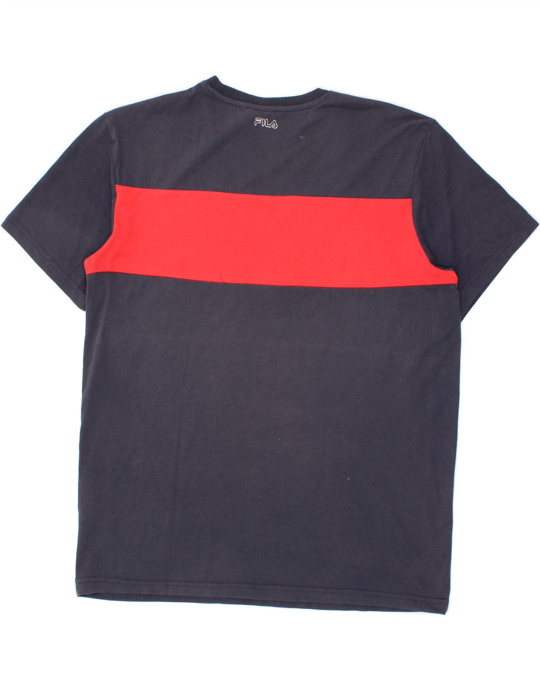 FILA Mens Graphic T-Shirt Top Medium Navy Blue Colourblock Polyester Vintage Fila and Second-Hand Fila from Messina Hembry 