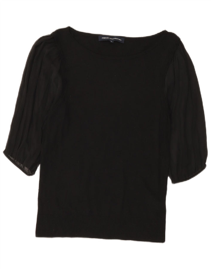 French Connection Damen-Top, 3/4-Ärmel, UK-Größe 14, Größe L, schwarze Viskose