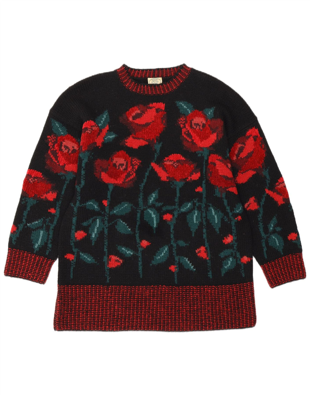 LAURA ASHLEY Damen-Pullover mit Rundhalsausschnitt, Gr. 14, Mittelschwarz mit Blumenmuster