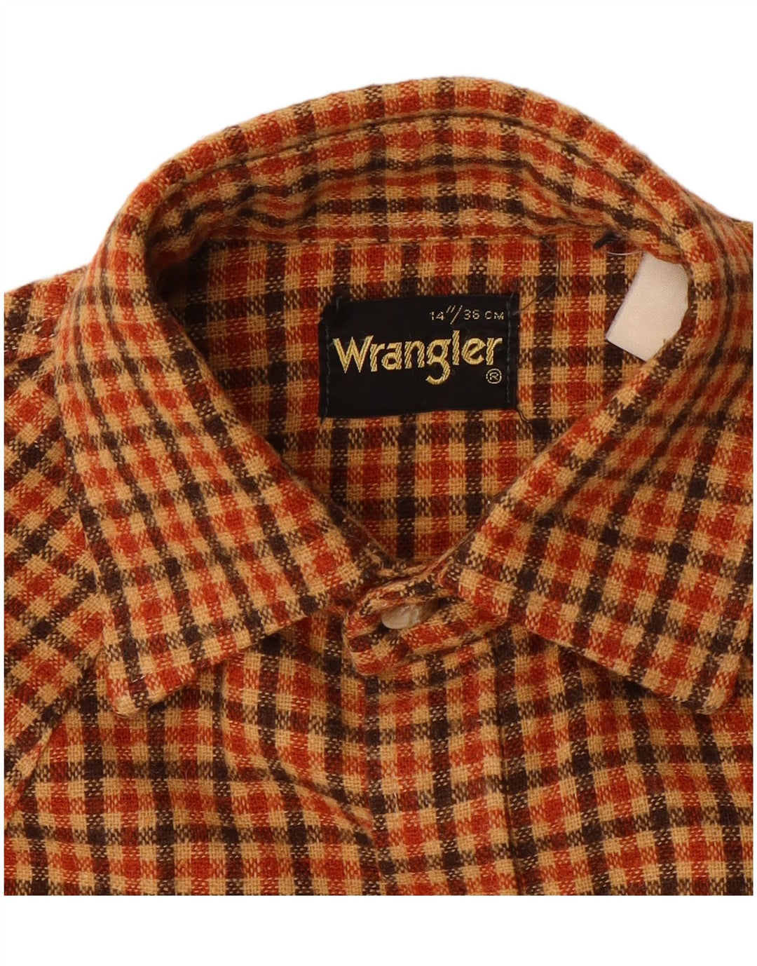 Wrangler Herren-Flanellhemd, Größe 14, klein, orange kariert