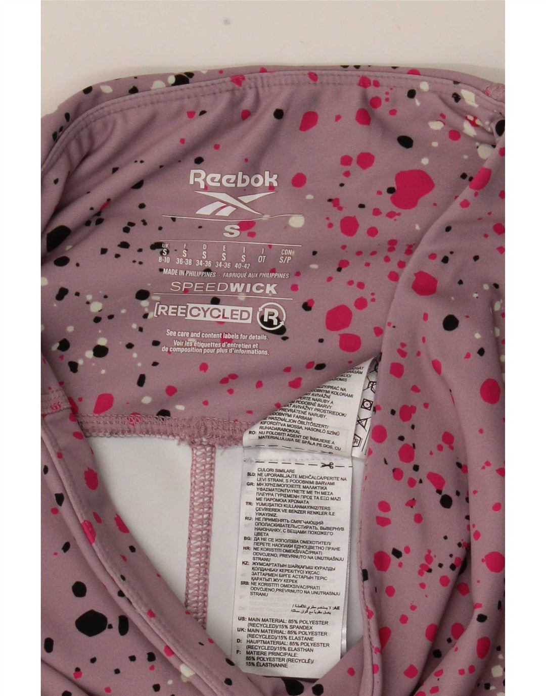 Reebok Damen Speedwick Leggings UK 8/10 Small Pink Spotted Polyester