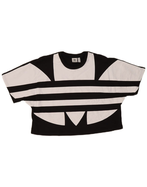 Adidas Damen Oversize Crop Graphic T-Shirt Top UK 12 Medium Schwarz Baumwolle