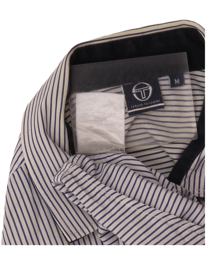 SERGIO TACCHINI Herren-Kurzarmhemd aus mittelblauer Nadelstreifen-Baumwolle