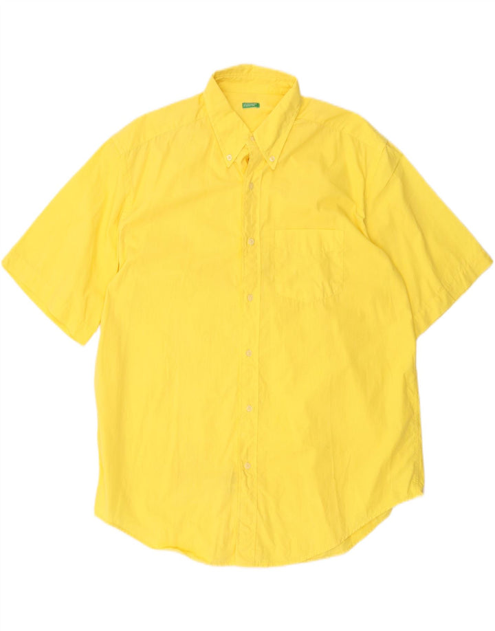 BENETTON Herren Kurzarmhemd XL Gelb Baumwolle