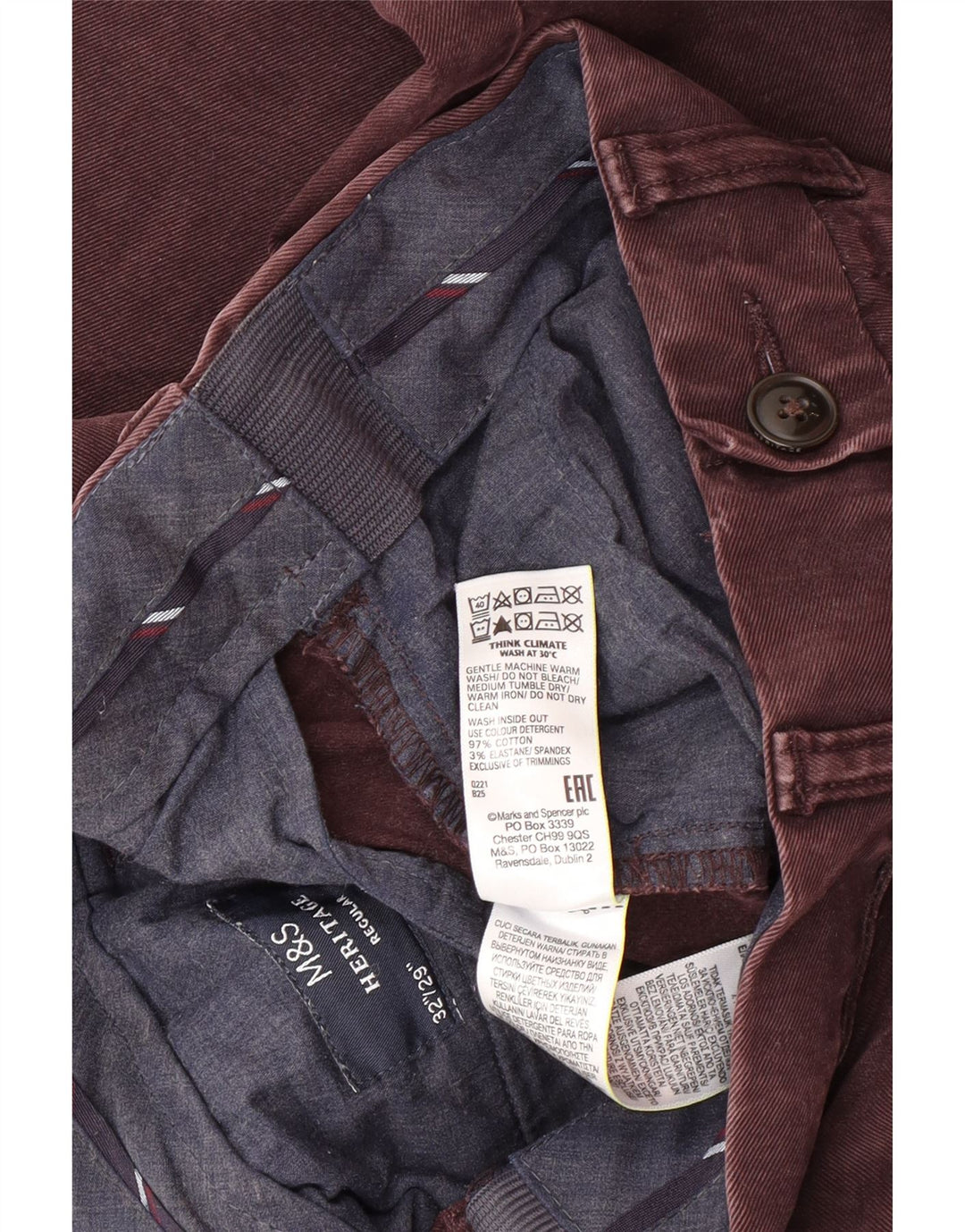 Marks & Spencer Herren Heritage Regular Chinohose W32 L29 Burgunderrot