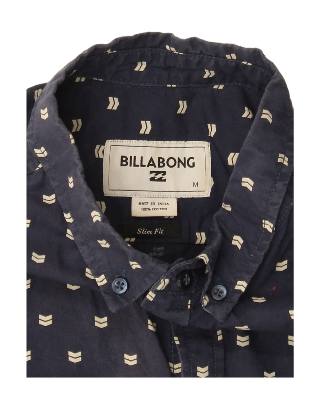 BILLABONG Herren Slim Fit Kurzarmhemd Mittelblau gepunktete Baumwolle
