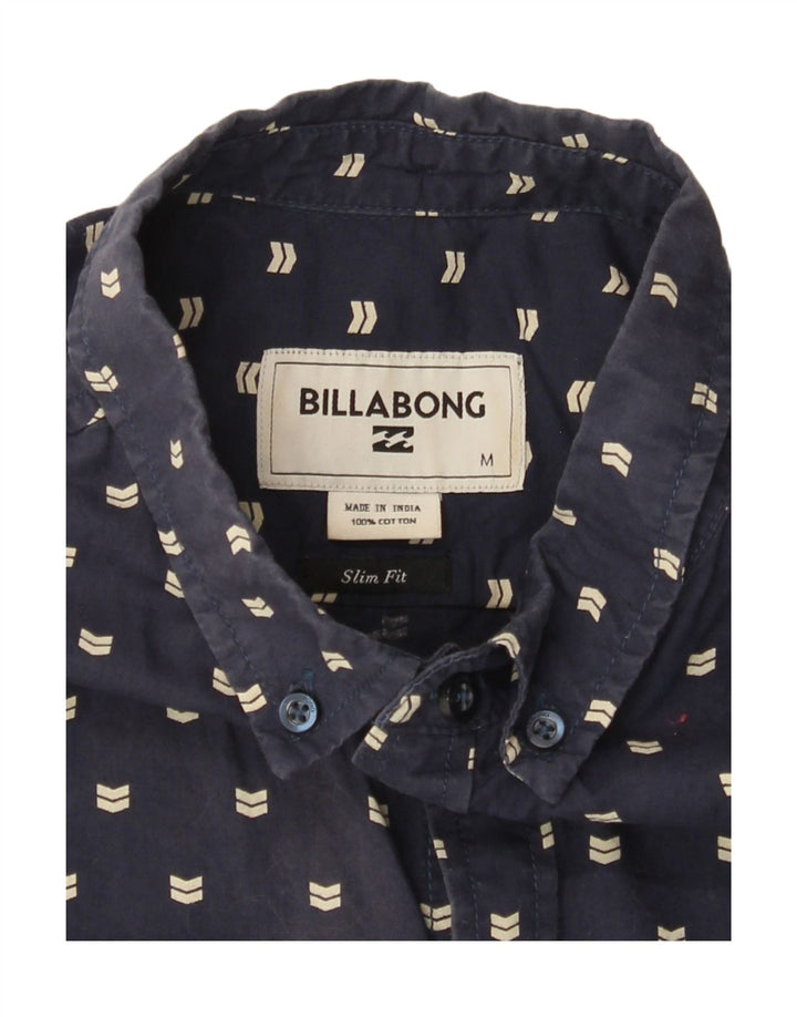 BILLABONG Herren Slim Fit Kurzarmhemd Mittelblau gepunktete Baumwolle