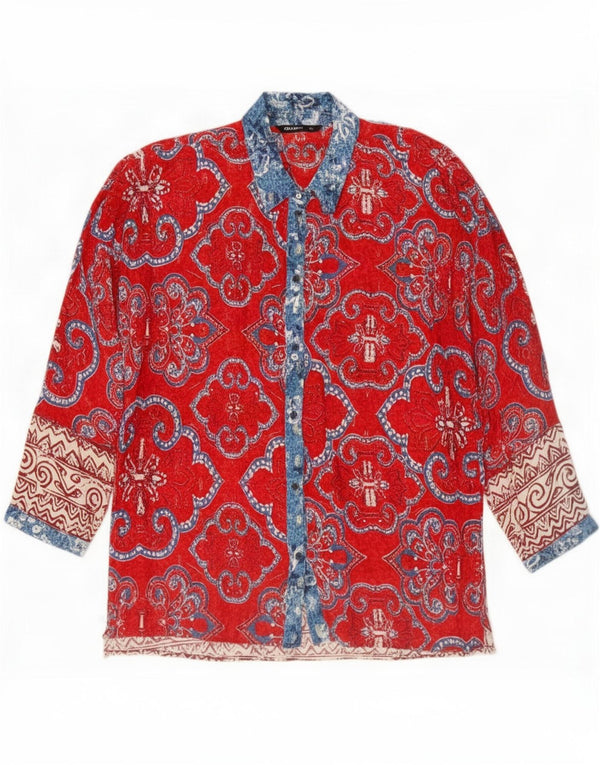 Desigual Damen Relaxed Fit Hemdbluse UK 18 XL Rot geblümt
