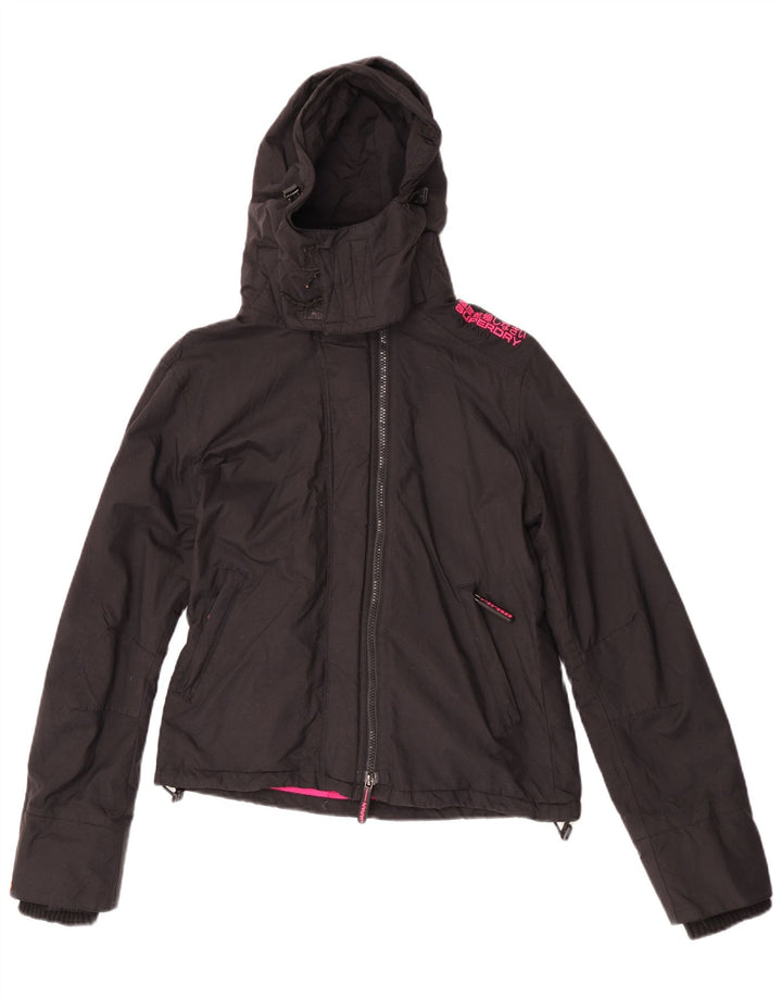 Superdry Damen-Windbreakerjacke mit Kapuze, UK 14, Mittelschwarzes Nylon