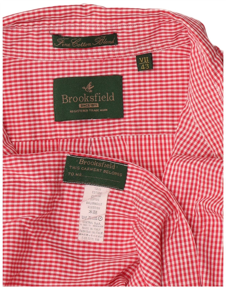 Brooksfield Herrenhemd Größe 43 XL, rote Gingham-Baumwolle