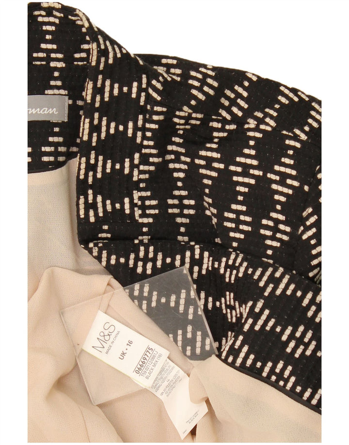 Marks & Spencer Offene Damen-Blazerjacke, UK 16, Größe L, Schwarz, geometrisch