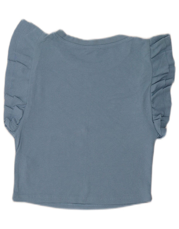 Zara Damen Crop Bluse Top UK 14 Große blaue Baumwolle