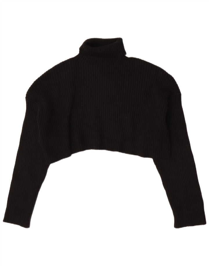 Zara Damen Crop Oversized Rollkragenpullover Pullover UK 16 Large Schwarz
