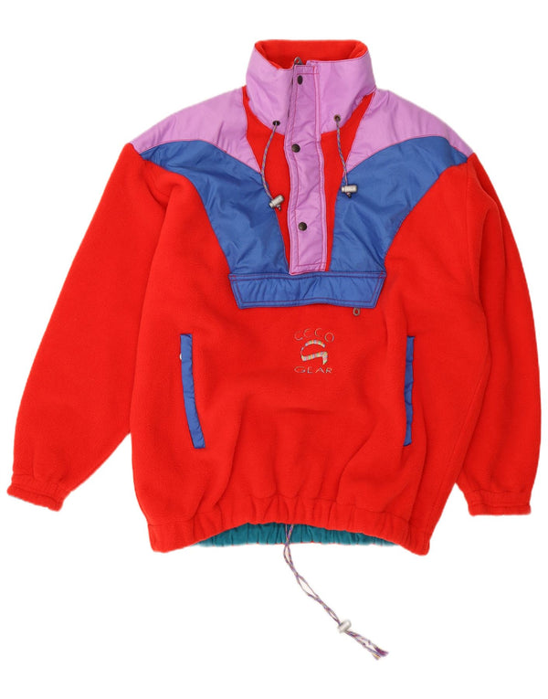 Vintage Herren-Fleecepullover mit Reißverschluss, UK 44 2XL, roter Farbblock