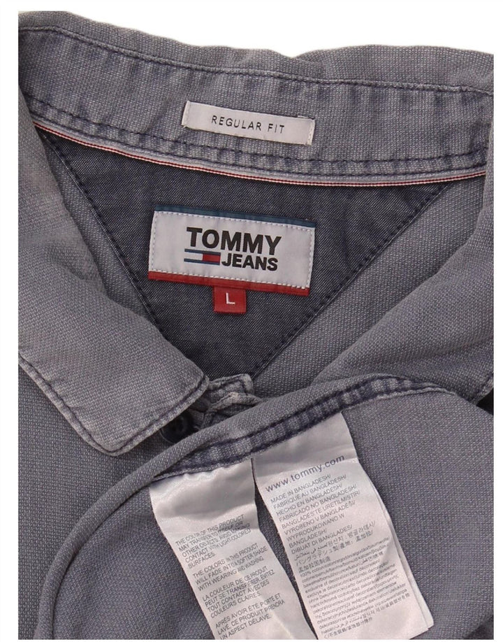 TOMMY HILFIGER Mens Regular Fit Short Sleeve Shirt Large Blue Cotton