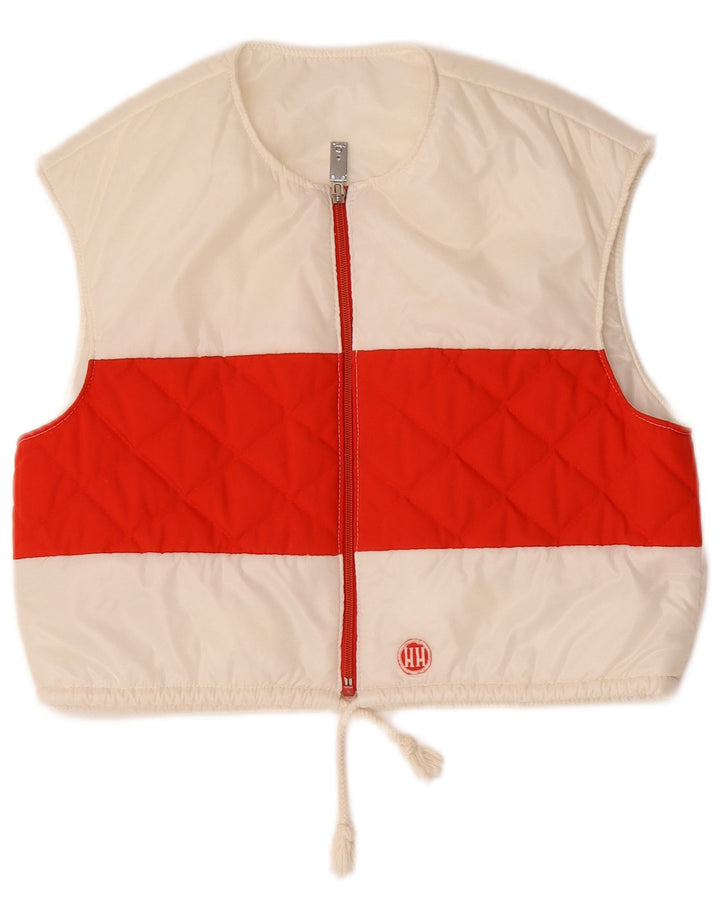 Vintage Damen Crop Übergroße Steppweste EU 36 Klein Weiß Farbblock