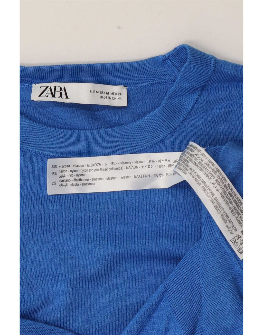 Zara Damen-Pullover mit Rundhalsausschnitt, UK 12, mittelblaue Viskose