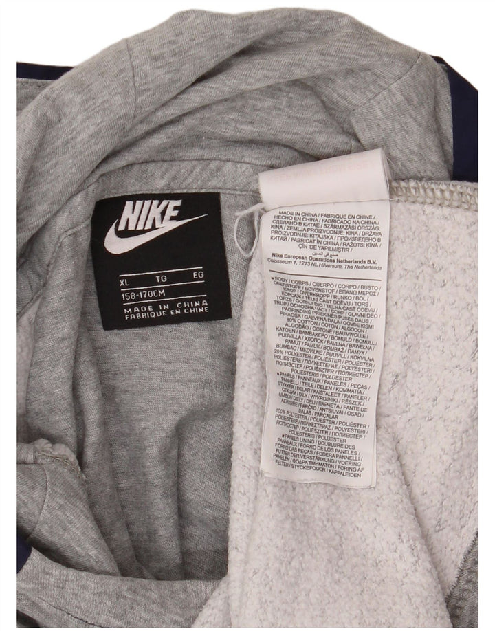 NIKE Jungen-Pullover mit Grafik-Kapuzenpullover, 13–14 Jahre, XL, graue Farbblock-Baumwolle
