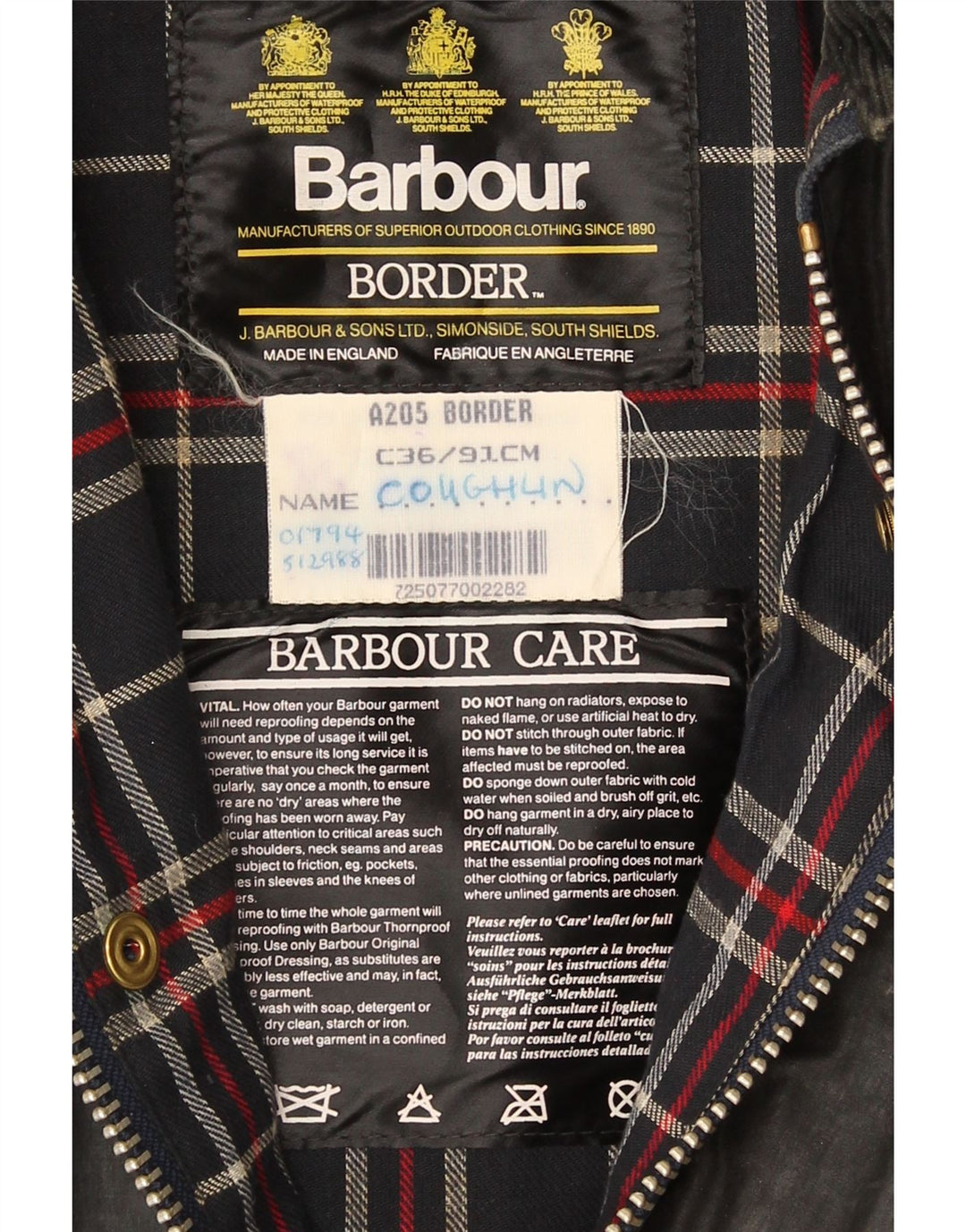 Barbour Herren-Mantel aus gewachster Baumwolle mit Rand, UK 36, Größe S, Schwarz