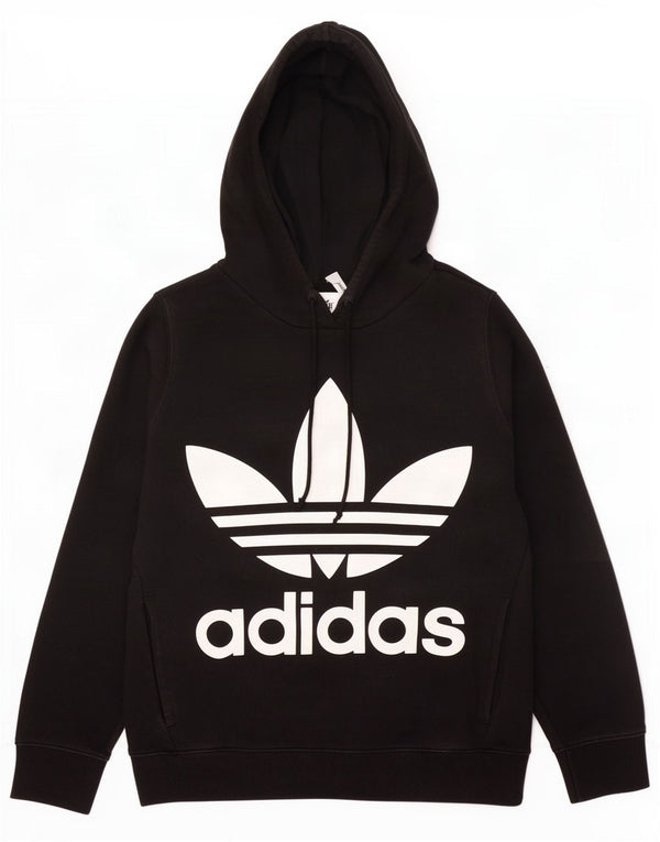 Adidas Womens Graphic Oversized Hoodie Pullover UK 6 XS Schwarz Baumwolle
