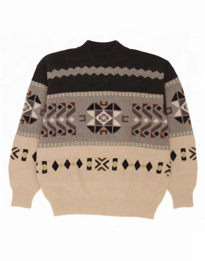 Vintage Herren Rollkragenpullover Pullover Medium Mehrfarbig Geometrisch