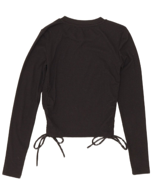 Zara Damen Crop Top Langarm UK 8 Small Schwarz Polyester