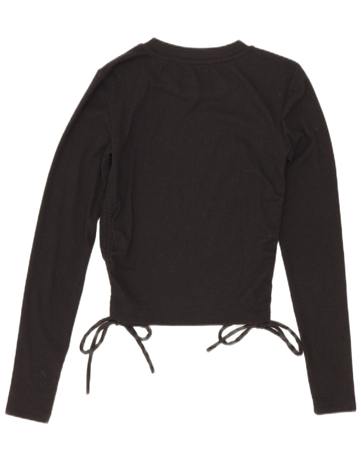 Zara Damen Crop Top Langarm UK 8 Small Schwarz Polyester