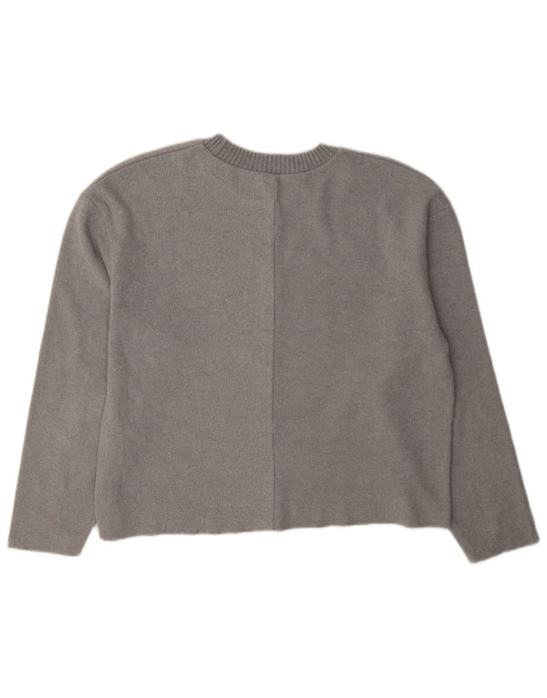 Zara Damen Loose Fit Top Langarm UK 10 Small Grau Polyester
