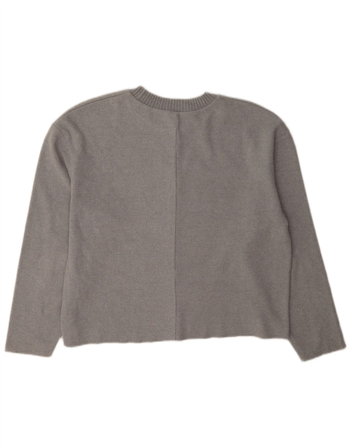Zara Damen Loose Fit Top Langarm UK 10 Small Grau Polyester