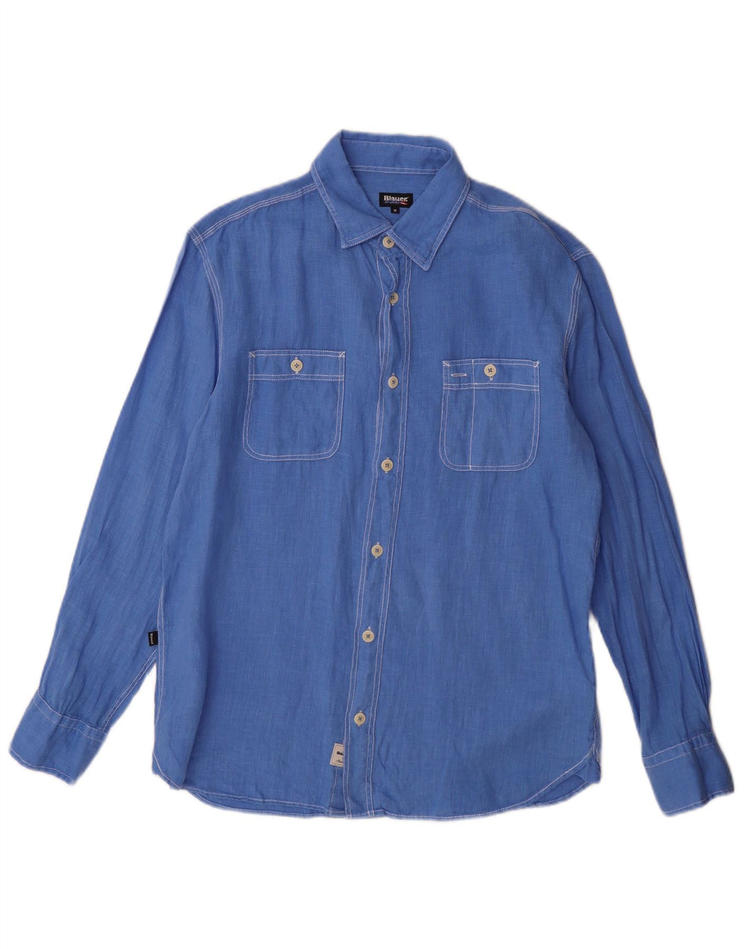 Blauer Herrenhemd Mittelblaues Leinen