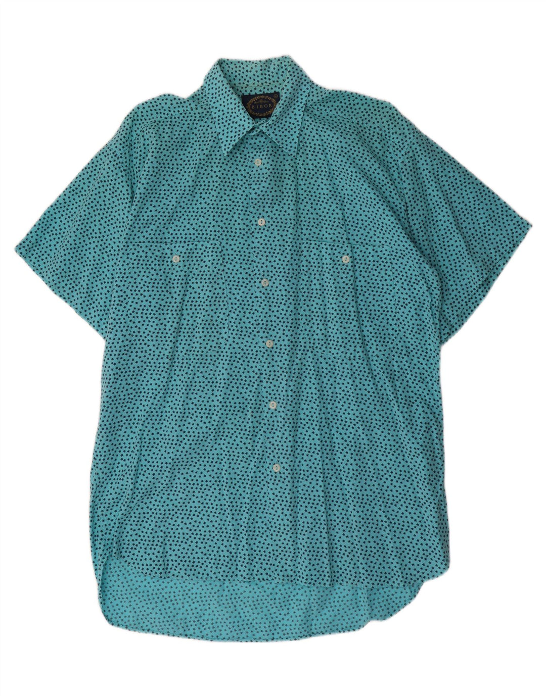 VINTAGE Mens Short Sleeve Shirt Medium Turquoise Spotted