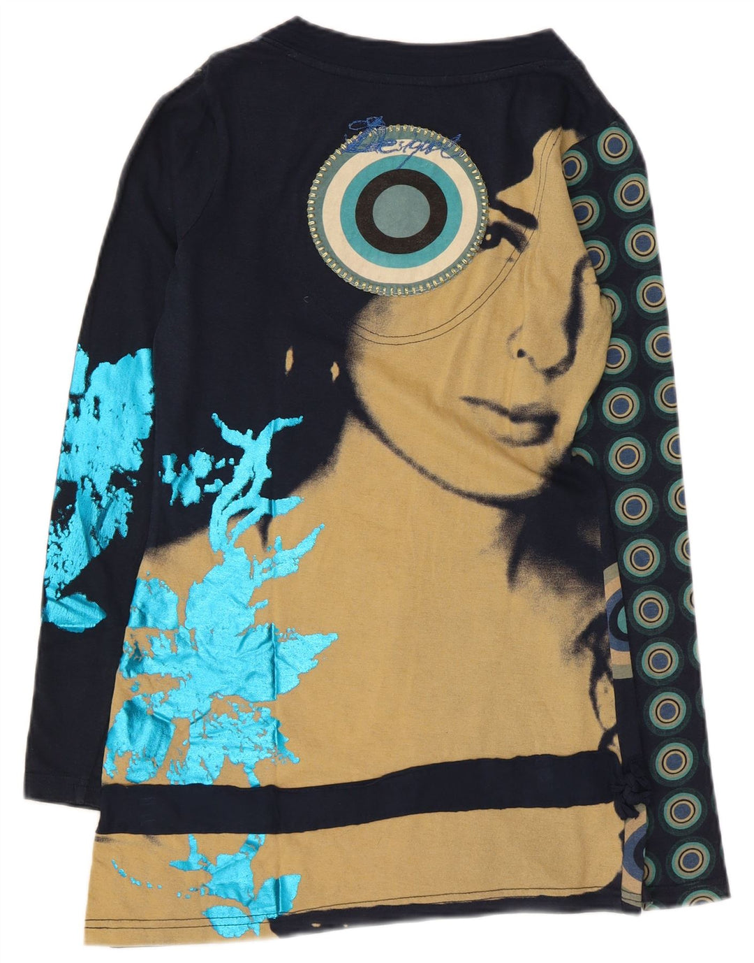 Desigual Damen Graphic Top Langarm UK 10 Small Marineblau